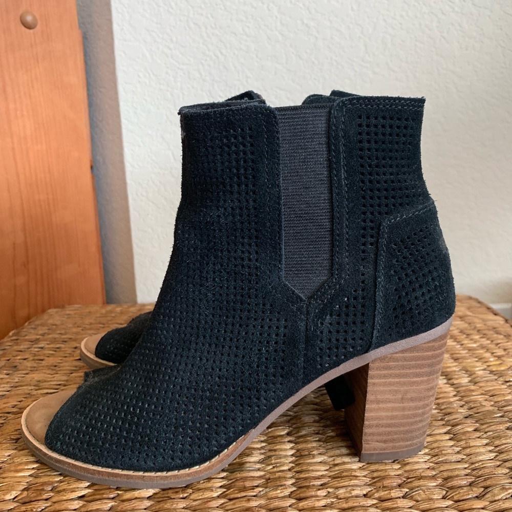 TOMS Black Suede Peep Toe Booties - Size 6